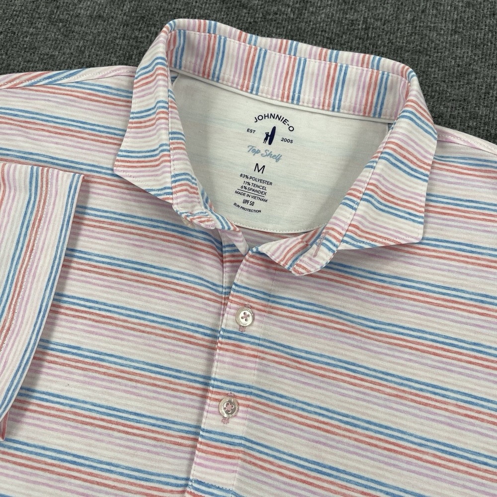 Johnnie O Top Shelf Polo Shirt Mens M Striped Multicolor Golf Performance